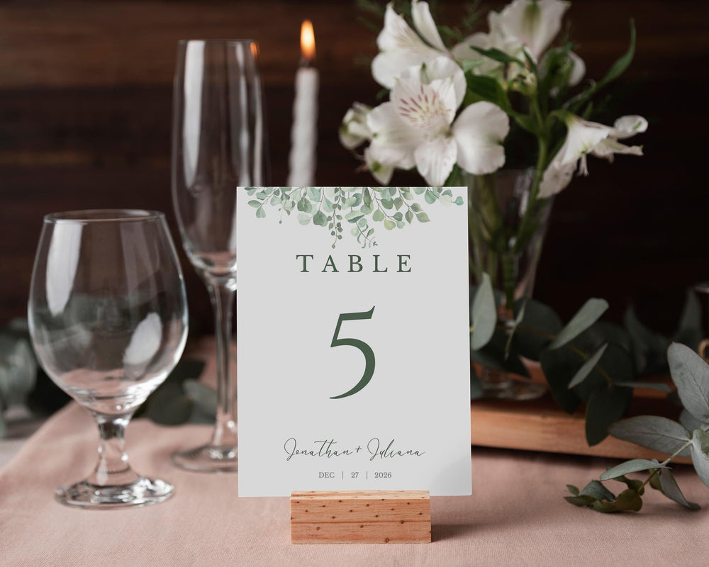 BeyzaLab Eucalyptus Wedding Table Numbers