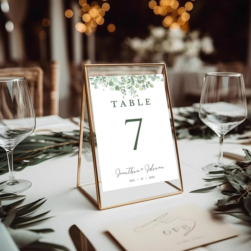 BeyzaLab Eucalyptus Wedding Table Numbers