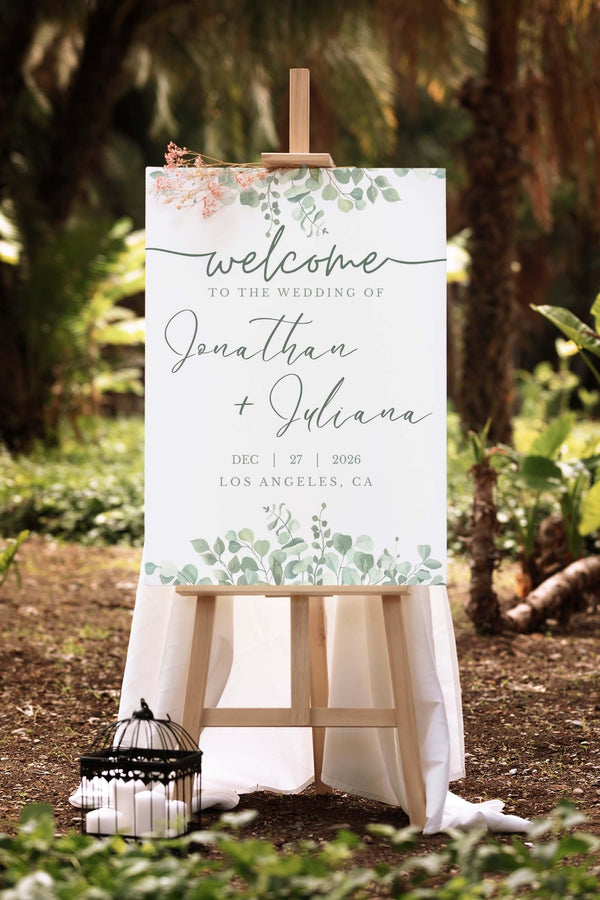 BeyzaLab Eucalyptus Wedding Welcome Sign