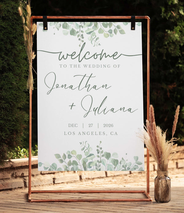 BeyzaLab Eucalyptus Wedding Welcome Sign