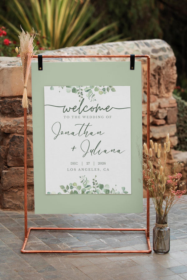 BeyzaLab Eucalyptus Wedding Welcome Sign