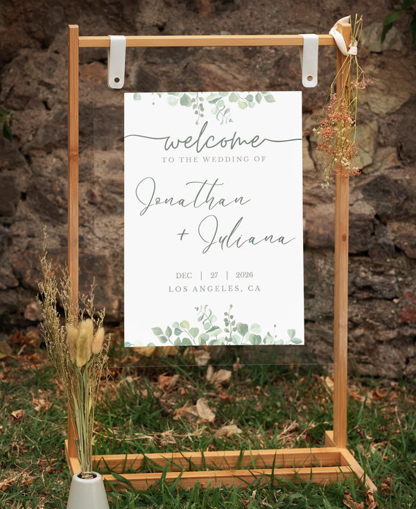 BeyzaLab Eucalyptus Wedding Welcome Sign