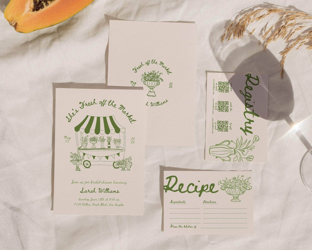 Instant Download - Canva Template Green Fresh Off The Market Invitation Suite
