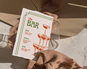 Instant Download - Canva Template Green Retro Wedding Bar Menu Sign