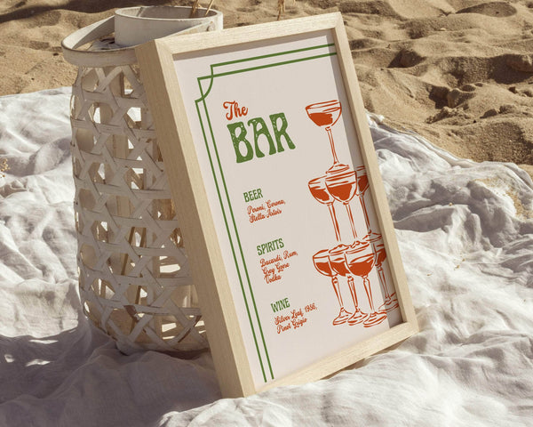 Instant Download - Canva Template Green Retro Wedding Bar Menu Sign