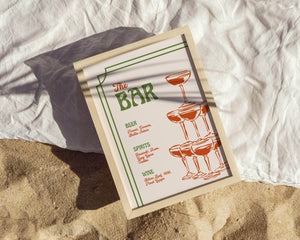 Instant Download - Canva Template Green Retro Wedding Bar Menu Sign