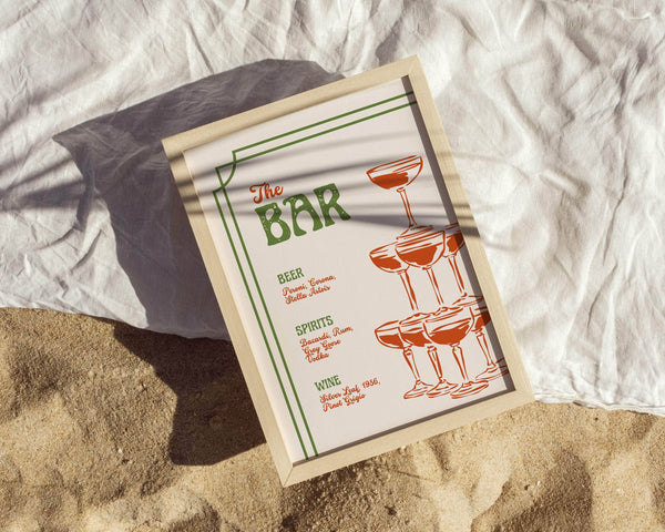 Instant Download - Canva Template Green Retro Wedding Bar Menu Sign