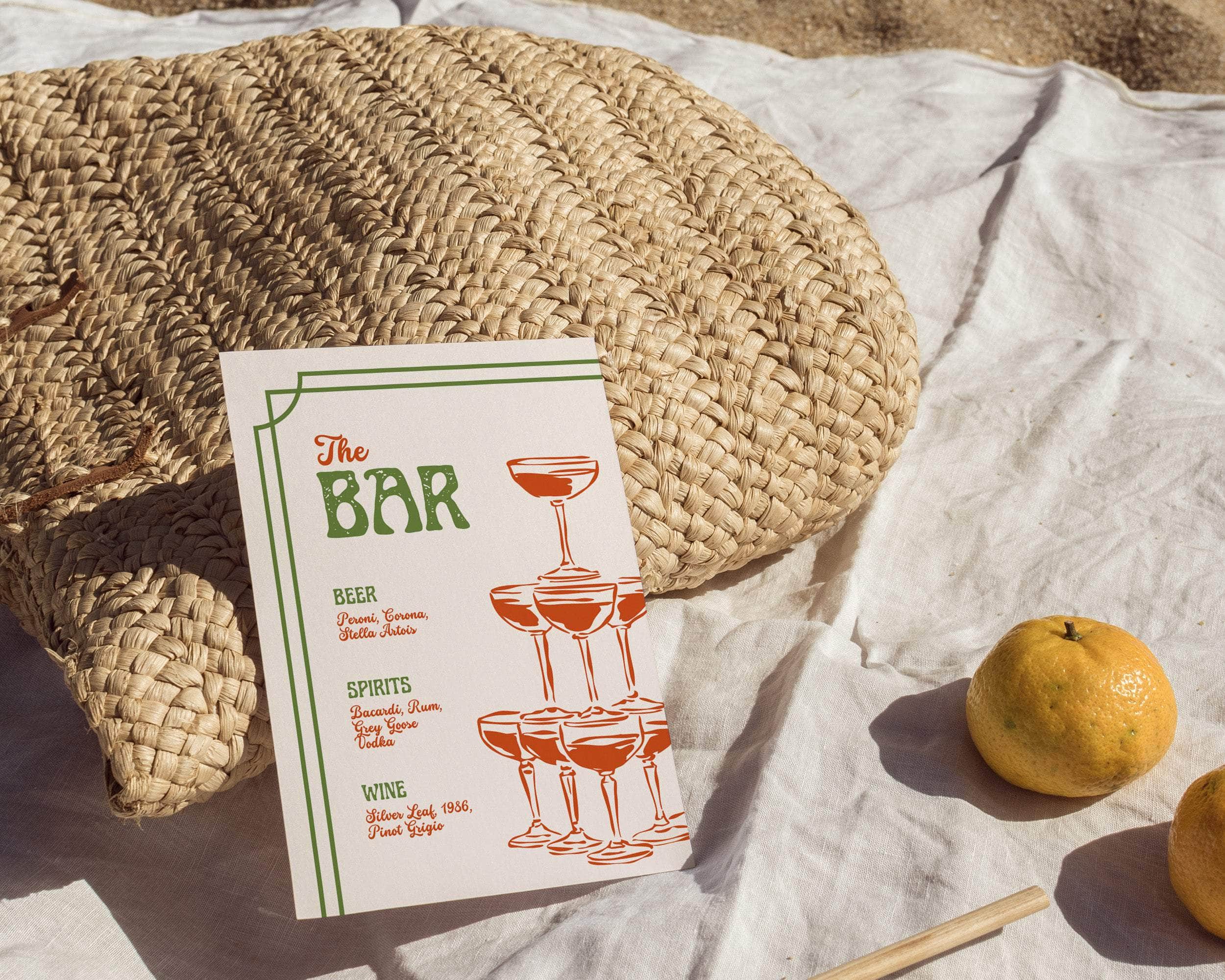 Instant Download - Canva Template Green Retro Wedding Bar Menu Sign
