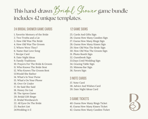 BeyzaLab Greenery Bridal Shower Game Bundle