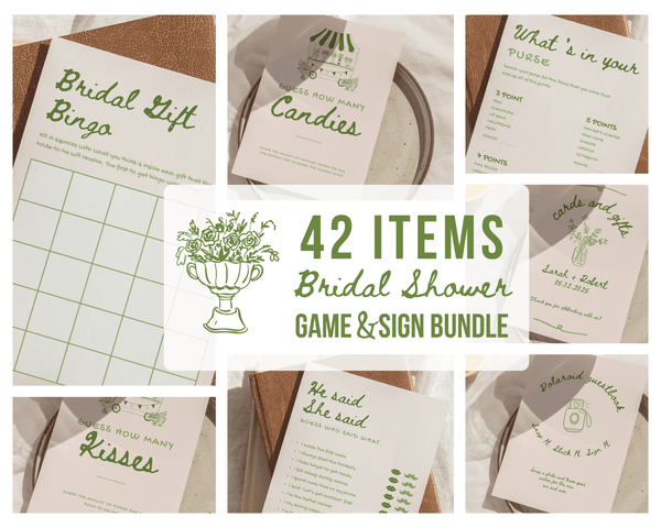 BeyzaLab Greenery Bridal Shower Game Bundle
