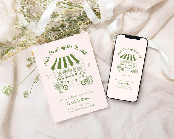 Instant Download - Canva Template Greenery Fresh Off The Market Invitation