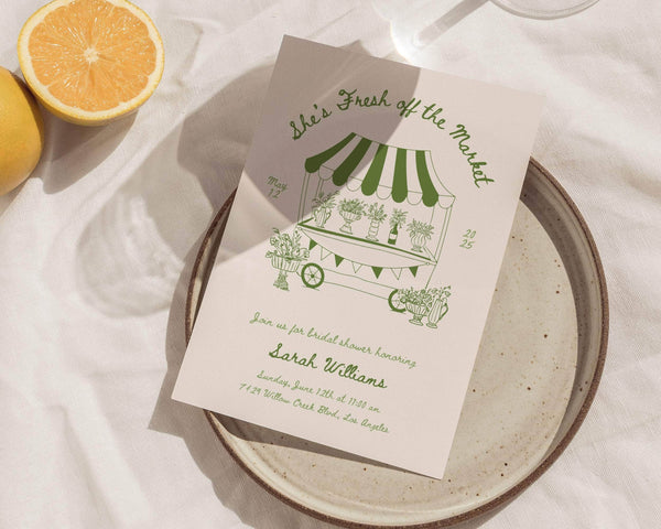 Instant Download - Canva Template Greenery Fresh Off The Market Invitation