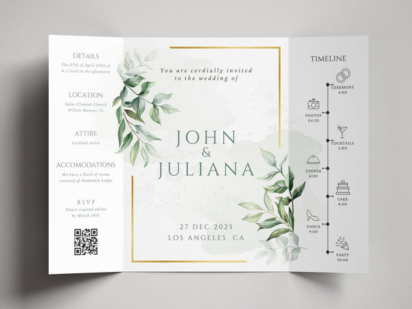 BeyzaLab Greenery Gatefold Wedding Invitation