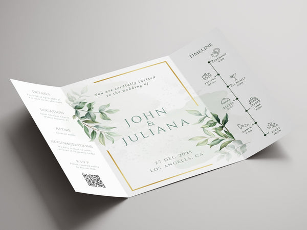 BeyzaLab Greenery Gatefold Wedding Invitation
