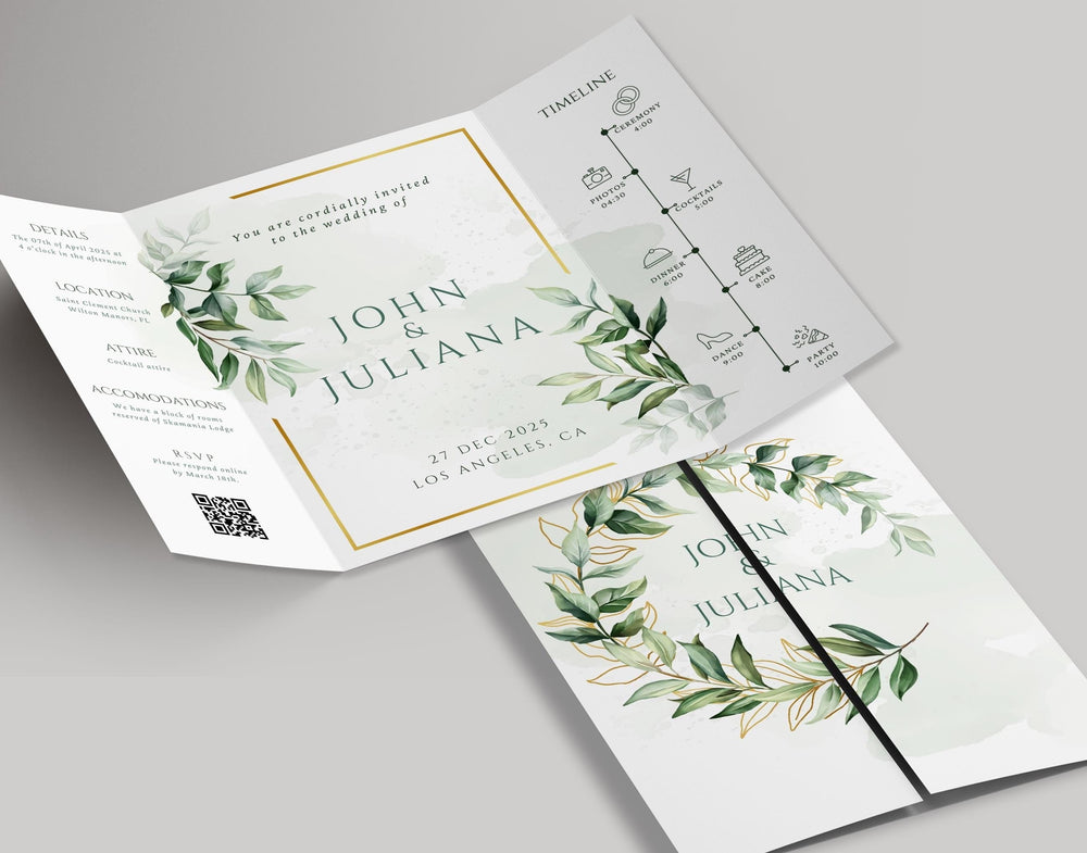 BeyzaLab Greenery Gatefold Wedding Invitation