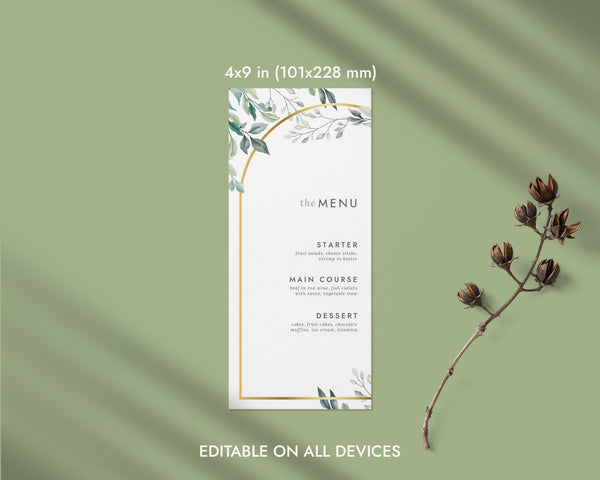 BeyzaLab Greenery Wedding Menu Cards