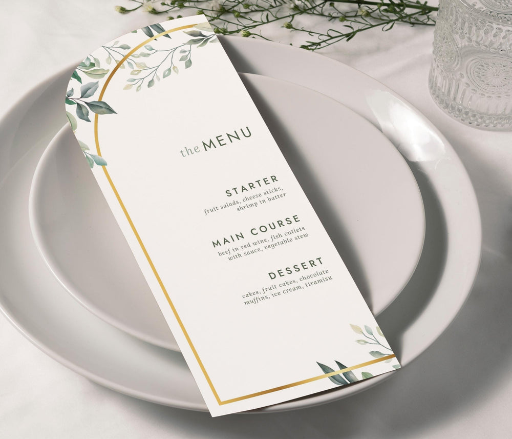 BeyzaLab Greenery Wedding Menu Cards