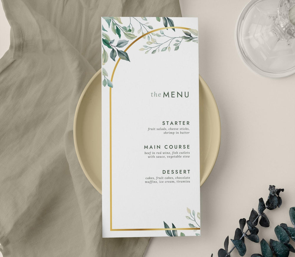 BeyzaLab Greenery Wedding Menu Cards