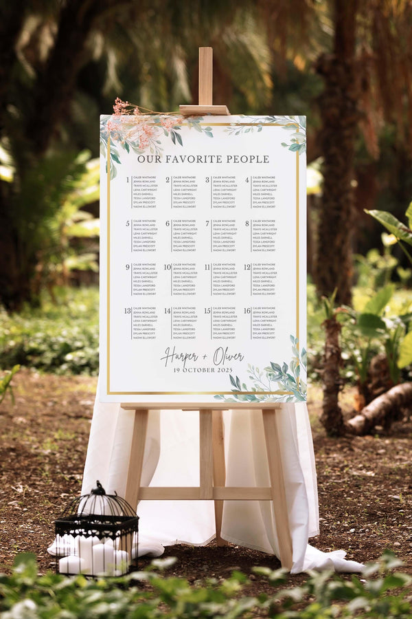 BeyzaLab Greenery Wedding Seating Chart Sign