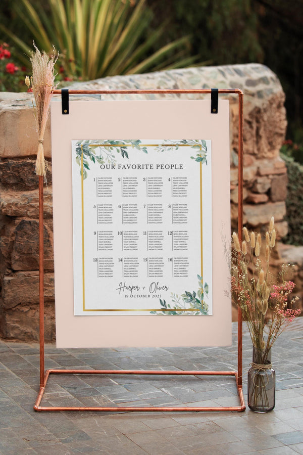 BeyzaLab Greenery Wedding Seating Chart Sign