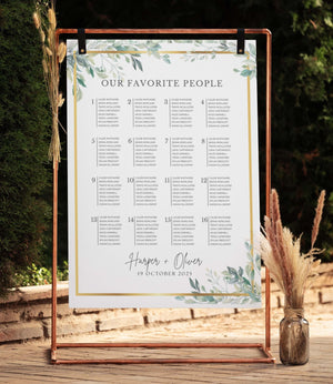 BeyzaLab Greenery Wedding Seating Chart Sign