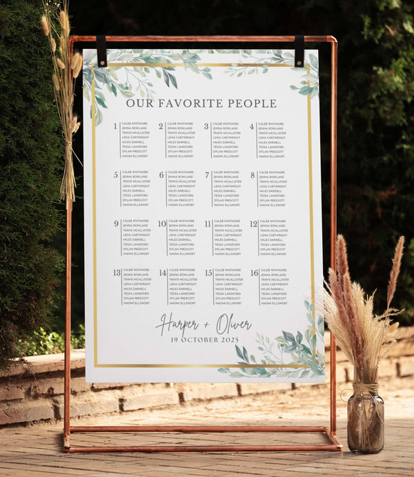BeyzaLab Greenery Wedding Seating Chart Sign