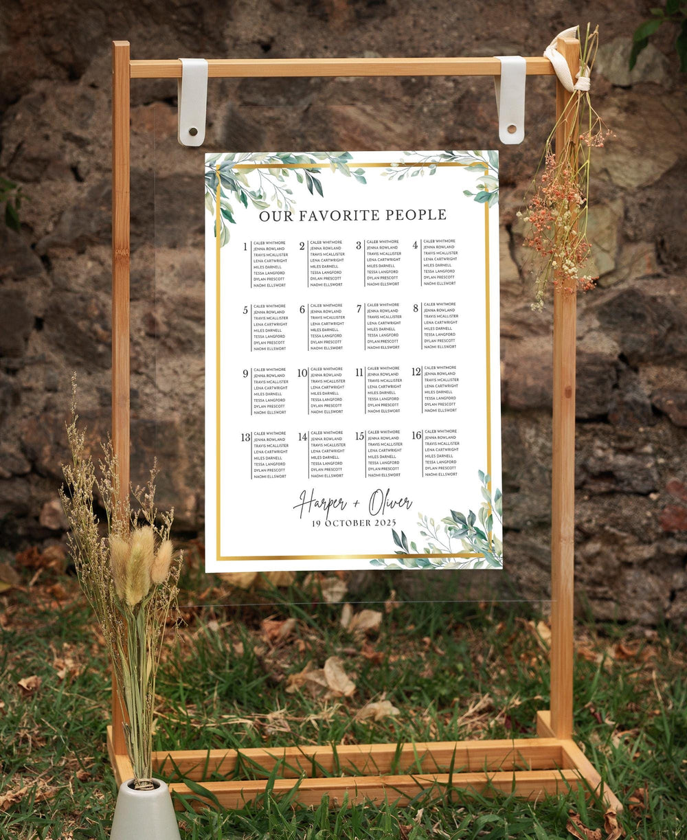 BeyzaLab Greenery Wedding Seating Chart Sign