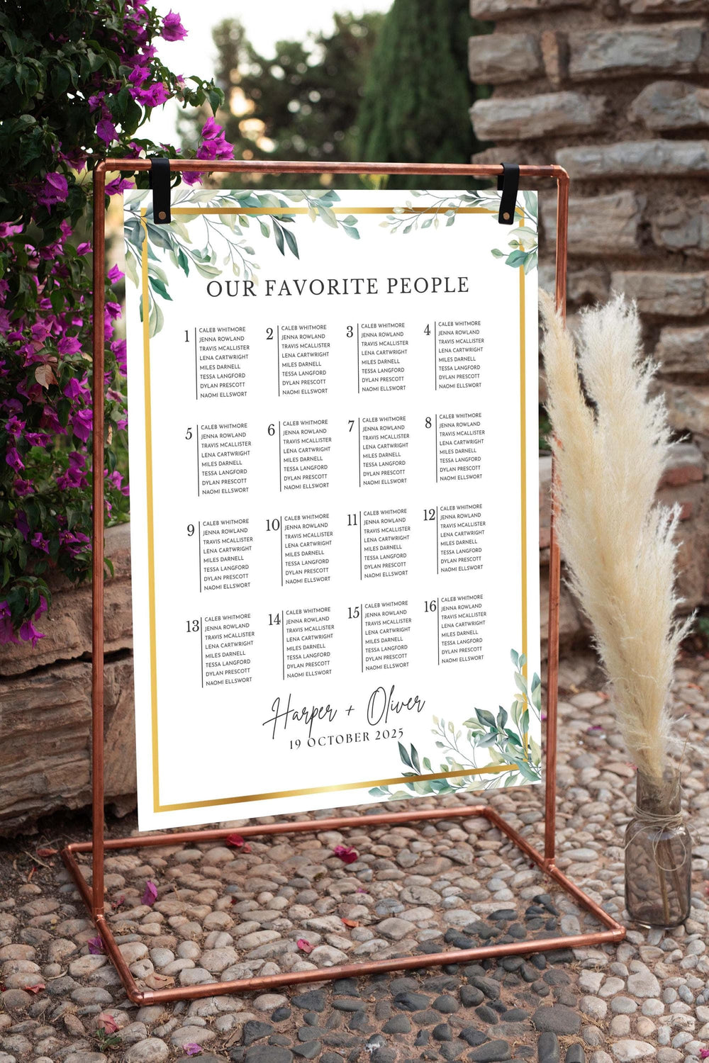 BeyzaLab Greenery Wedding Seating Chart Sign