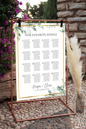 BeyzaLab Greenery Wedding Seating Chart Sign