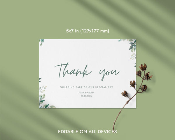 BeyzaLab Greenery Wedding Thank You Cards