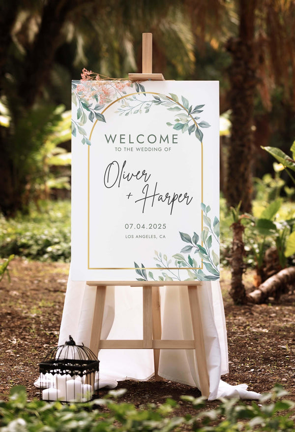 BeyzaLab Greenery Wedding Welcome Sign