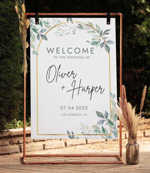 BeyzaLab Greenery Wedding Welcome Sign