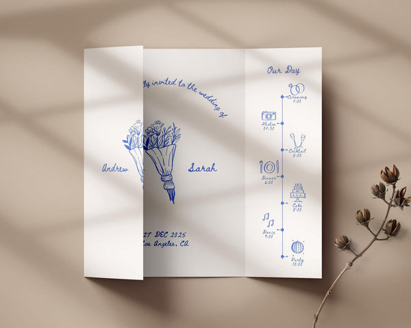 BeyzaLab Hand Drawn Gatefold Wedding Invitation