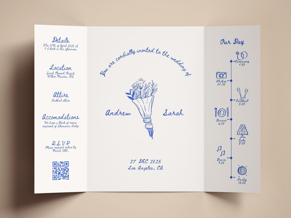 BeyzaLab Hand Drawn Gatefold Wedding Invitation