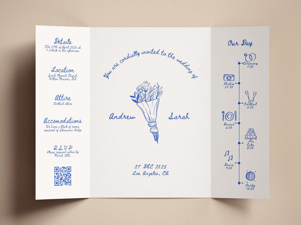 BeyzaLab Hand Drawn Gatefold Wedding Invitation