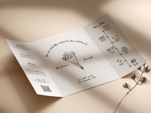 BeyzaLab Hand Drawn Gatefold Wedding Invitation Template