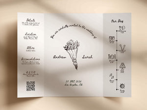 BeyzaLab Hand Drawn Gatefold Wedding Invitation Template