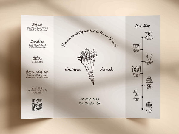 BeyzaLab Hand Drawn Gatefold Wedding Invitation Template