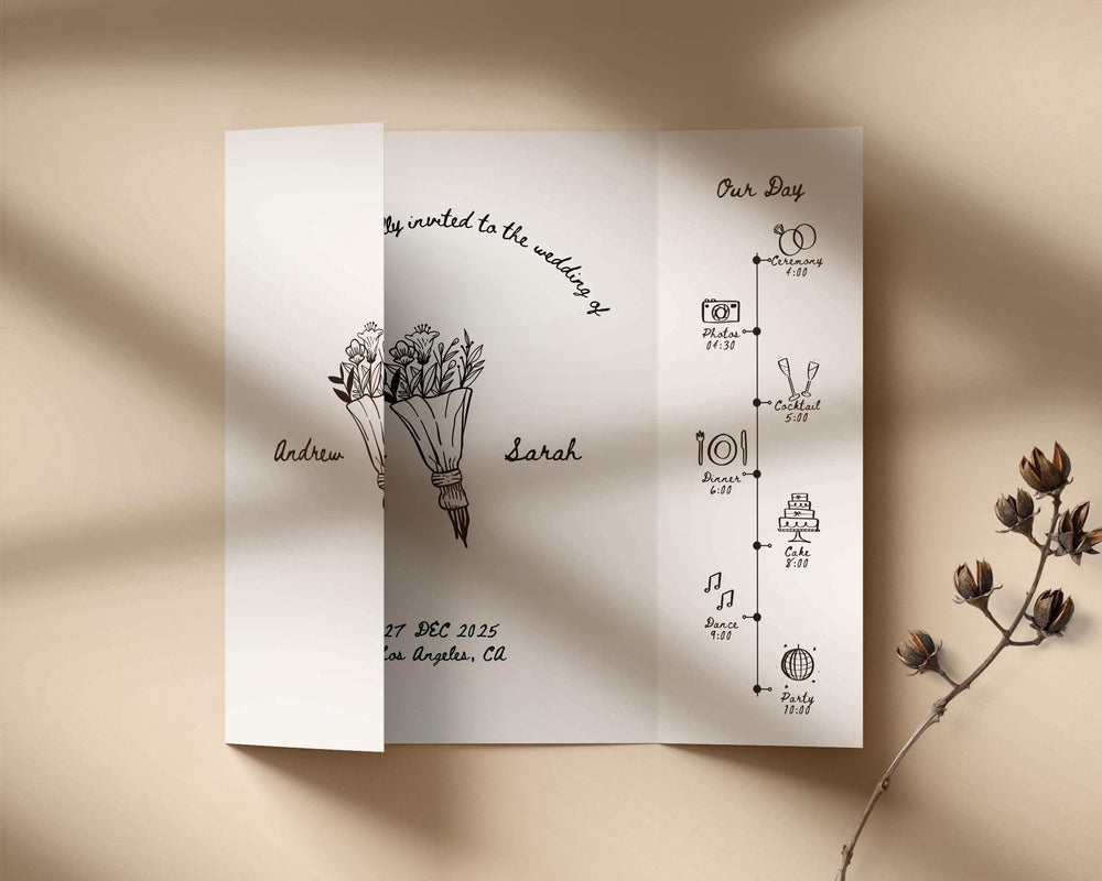 BeyzaLab Hand Drawn Gatefold Wedding Invitation Template