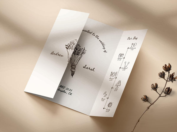 BeyzaLab Hand Drawn Gatefold Wedding Invitation Template