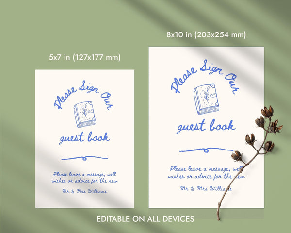 BeyzaLab Hand Drawn Wedding Guest Book Sign