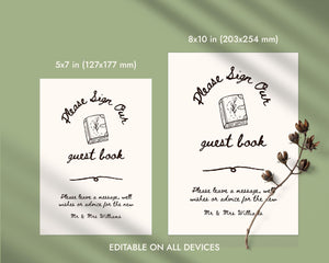 BeyzaLab Hand Drawn Wedding Guest Book Sign Template