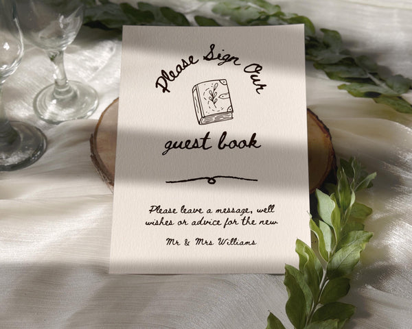 BeyzaLab Hand Drawn Wedding Guest Book Sign Template