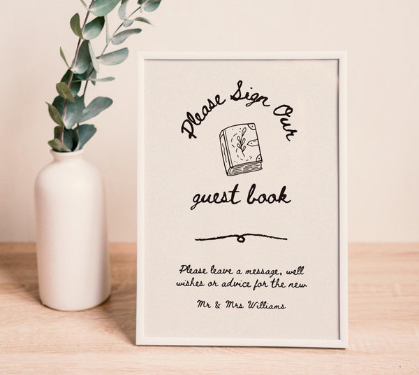 BeyzaLab Hand Drawn Wedding Guest Book Sign Template