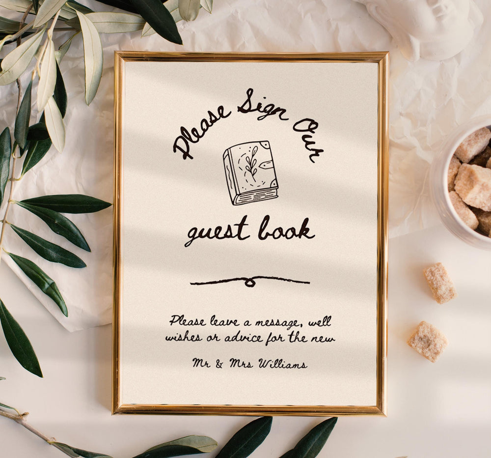 BeyzaLab Hand Drawn Wedding Guest Book Sign Template