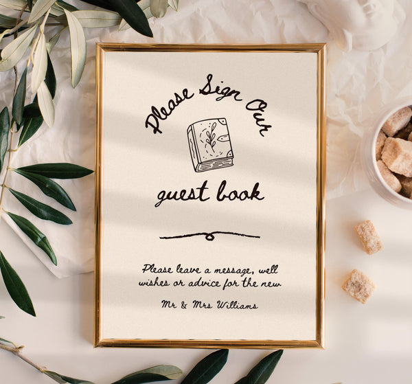 BeyzaLab Hand Drawn Wedding Guest Book Sign Template