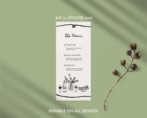 BeyzaLab Hand Drawn Wedding Menu Cards