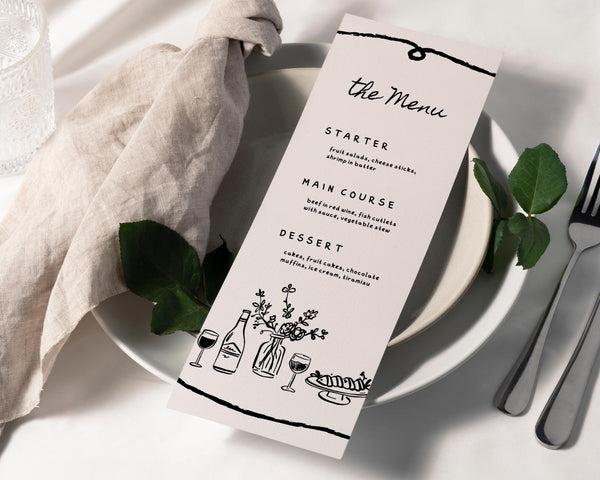 BeyzaLab Hand Drawn Wedding Menu Cards