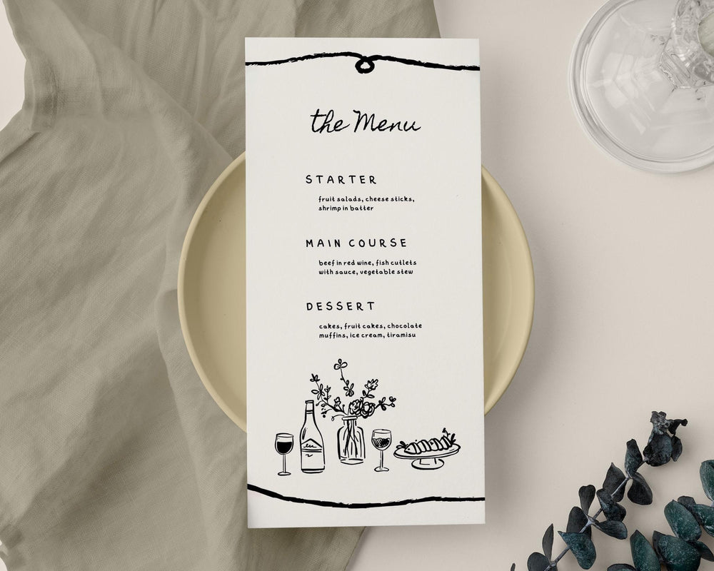 BeyzaLab Hand Drawn Wedding Menu Cards