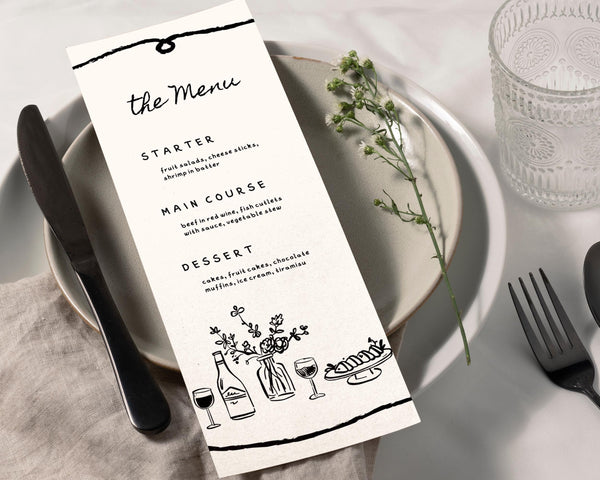 BeyzaLab Hand Drawn Wedding Menu Cards